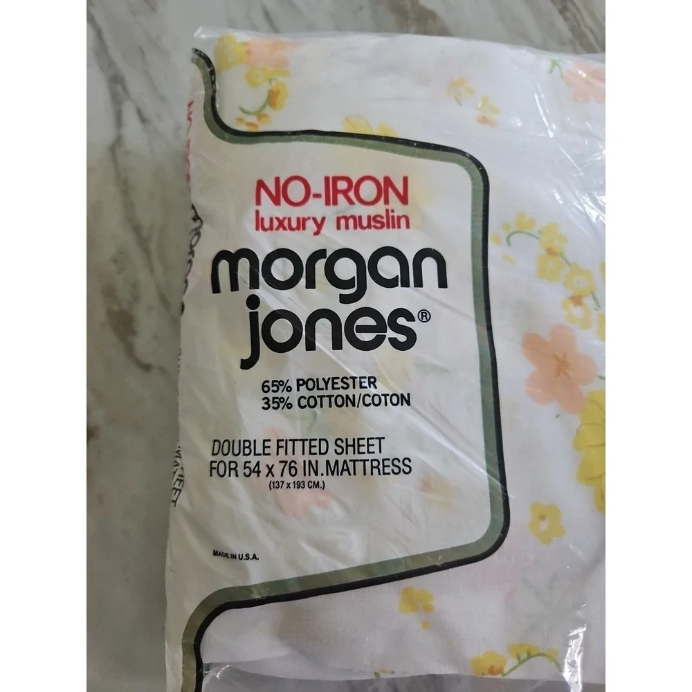 Vintage New Double Fitted Sheet Morgan Jones Pattern Yellow Flowers No Iron